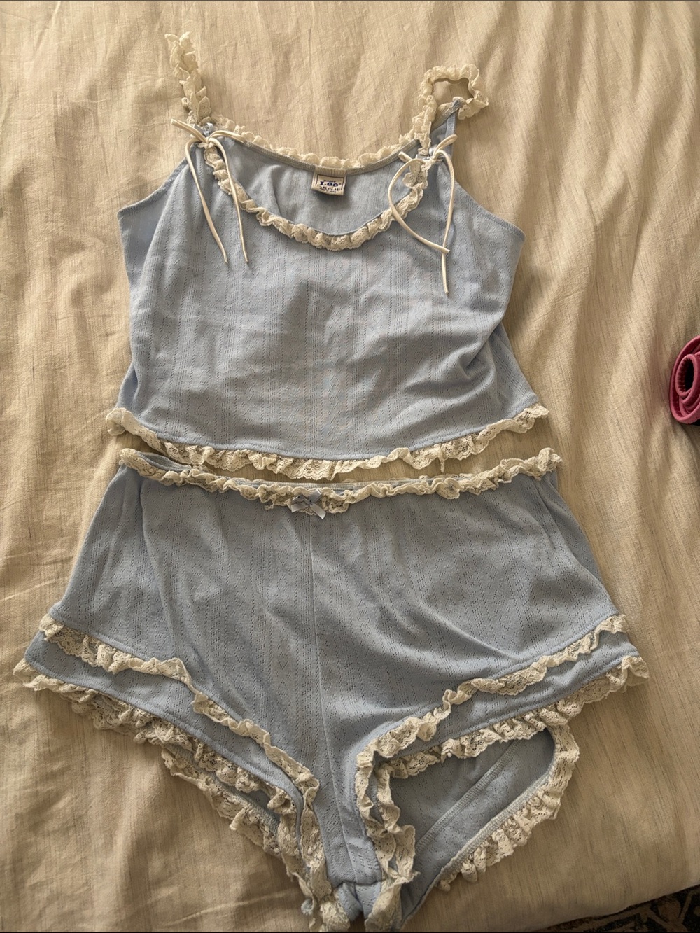 Kacey Musgraves x Lee Light Blue Lace-Trim Camisole & Shorts Sleep Set
